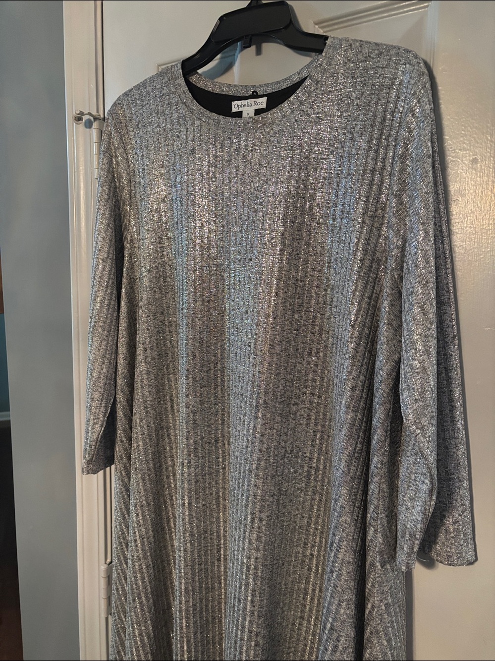 Ophelia Roe Silver Metallic Ribbed Swing Dress - Picture 3 of 5